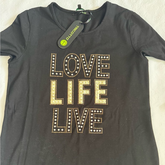 Tricotto “Love Life Live” Embellished Black T-Shirt – New - Picture 6 of 6